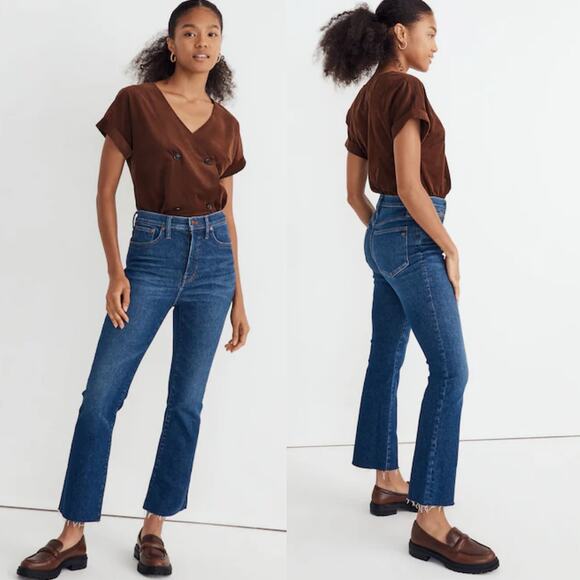 Madewell Cali Demi Boot Crop Jeans Frayed Hem Dark Wash Denim Size 26 - Picture 1 of 8